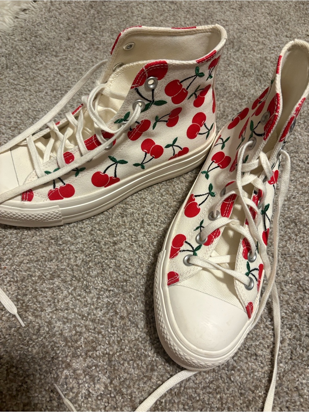 Converse High-Top Canvas Sneakers in White with Red Cherry Print - Picture 2 of 6